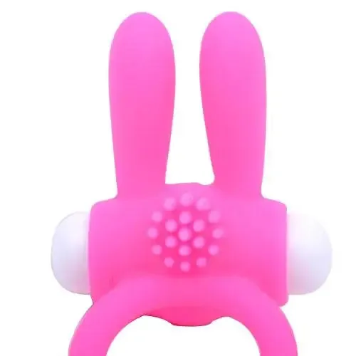 Stretchy Silicone Pink Vibrating Cock Ring with Rabbit Ears