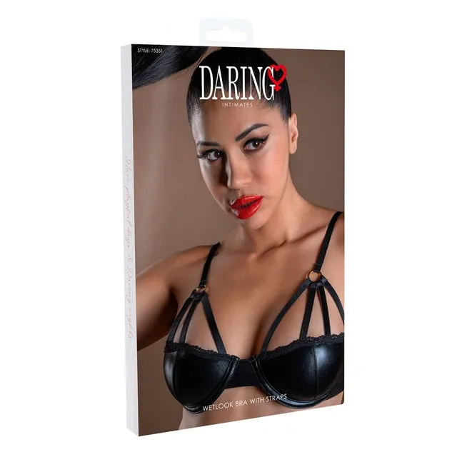 Sutien sexy DARING INTIMATES Wetlook Bra with Straps. design cu material lucios și bretele subțiri. negru. mărime S. model 75351
