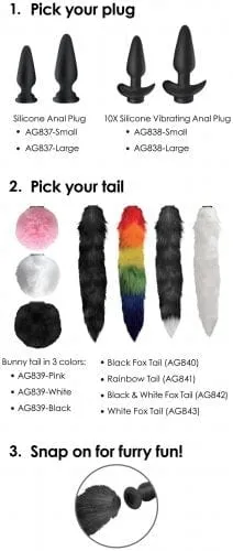 Tailz Snap-On Silicone Anal Plug & 3 Interchangeable Tails
