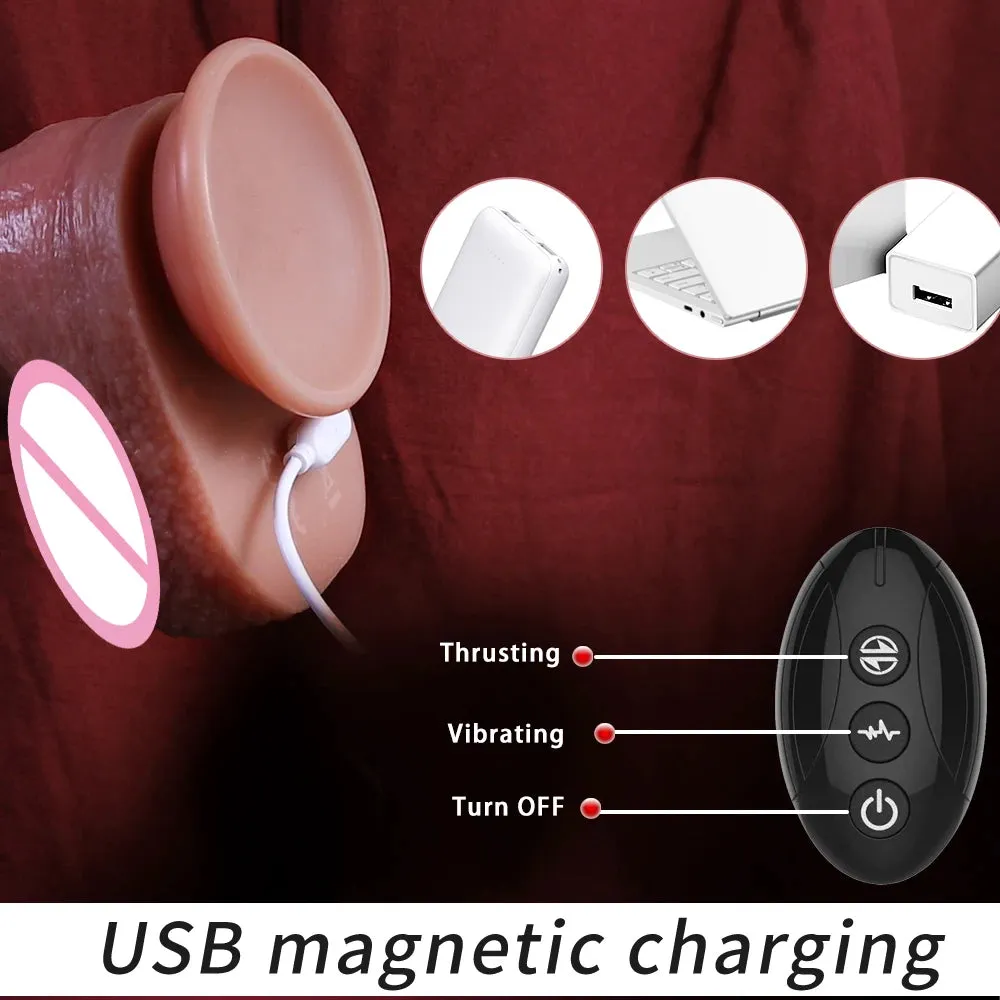 Thrusting Realistic Dildo Butt Plug - Remote Control Sliding Skin Anal Dildos Sex Toys
