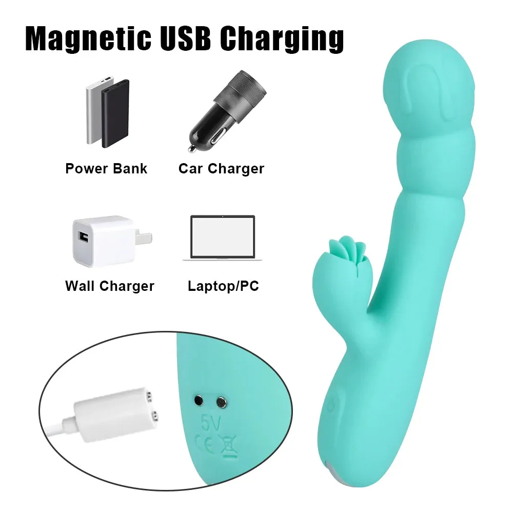 Tongue Clit Clamp Vibrating Dildo - G Spot Clitoral Stimulation Women Sex Toy