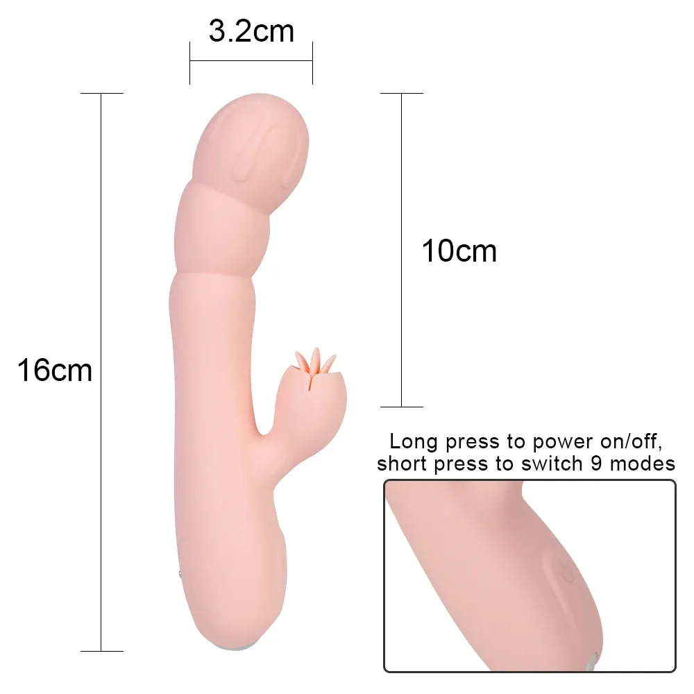 Tongue Clit Clamp Vibrating Dildo - G Spot Clitoral Stimulation Women Sex Toy
