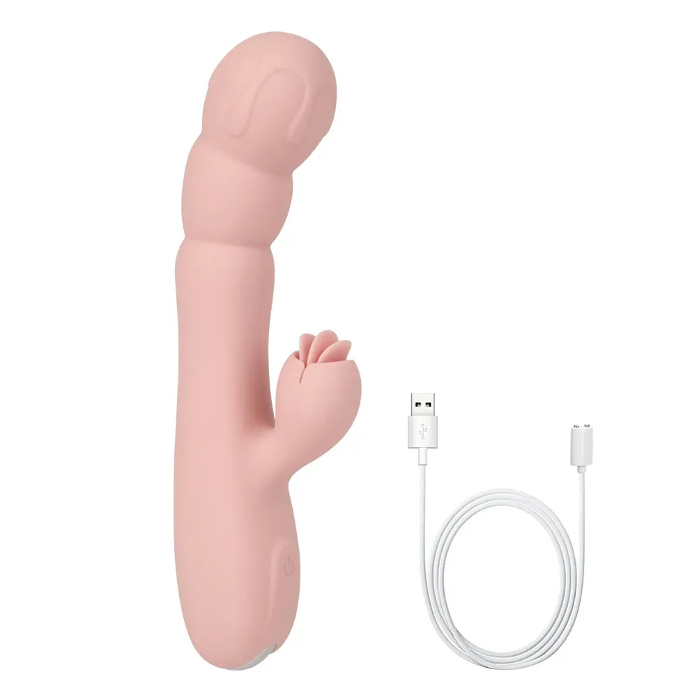 Tongue Clit Clamp Vibrating Dildo - G Spot Clitoral Stimulation Women Sex Toy