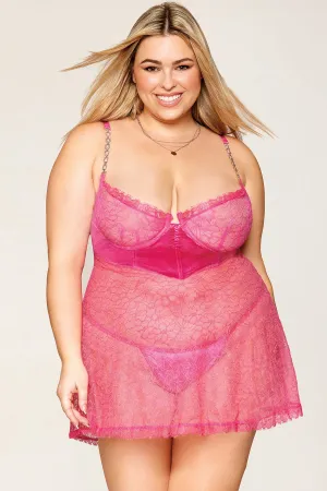 Velvet Underbust Lace Babydoll