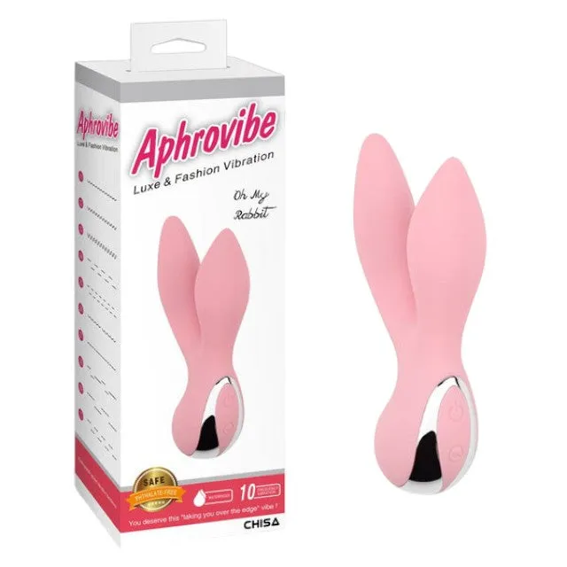 Vibrator CHISA Aphrovibe Oh My Rabbit. cu urechi de iepuraș. pentru clitoris și zone erogene. 10 funcții de vibrație. roz cu argintiu