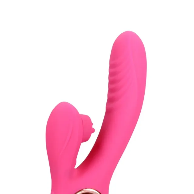 Vibrator dublu LOVELINE BY SHOTS Tongue Flickering and Heating Rabbit. cu funcție de încălzire. >10 funcții de vibrație. culoare roz
