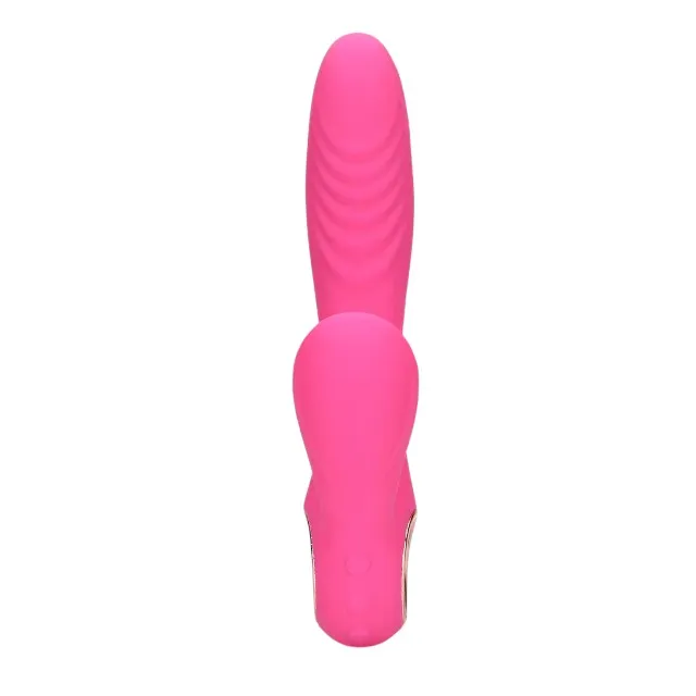 Vibrator dublu LOVELINE BY SHOTS Tongue Flickering and Heating Rabbit. cu funcție de încălzire. >10 funcții de vibrație. culoare roz