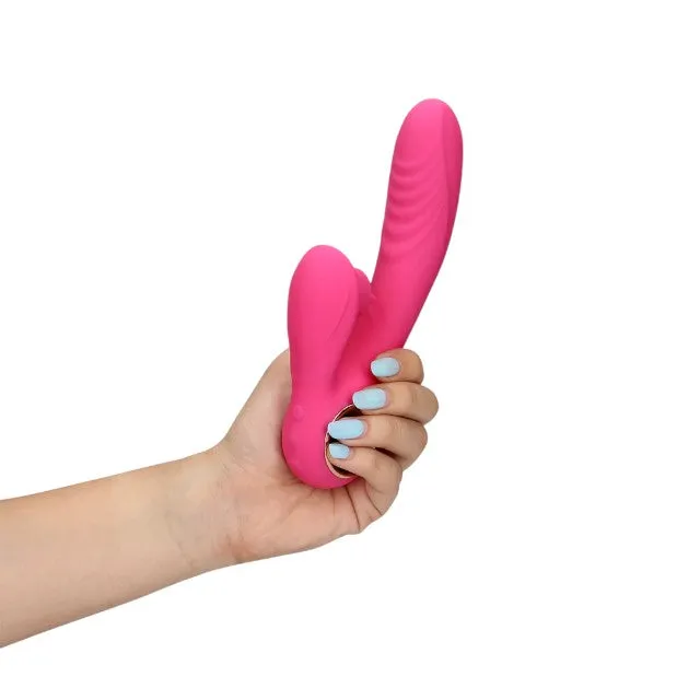 Vibrator dublu LOVELINE BY SHOTS Tongue Flickering and Heating Rabbit. cu funcție de încălzire. >10 funcții de vibrație. culoare roz