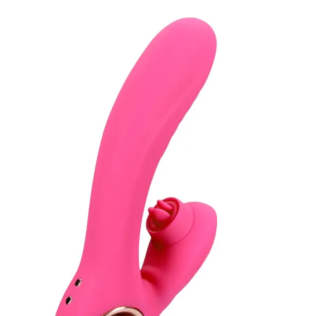Vibrator dublu LOVELINE BY SHOTS Tongue Flickering and Heating Rabbit. cu funcție de încălzire. >10 funcții de vibrație. culoare roz