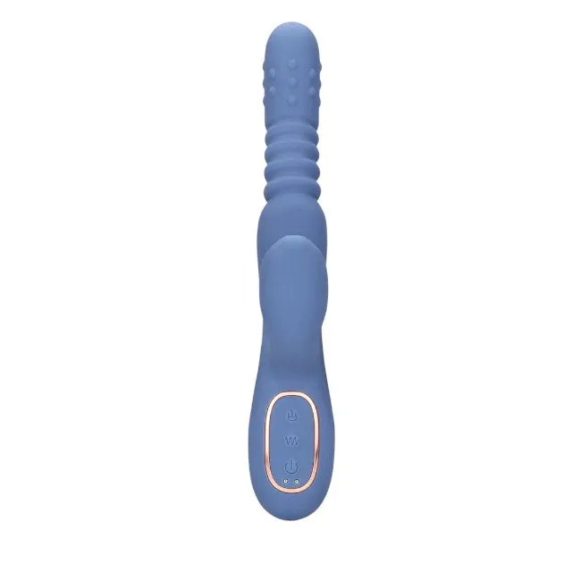 Vibrator dublu LOVELINE BY SHOTS Warming Rotating Beads and Thrusting Rabbit. cu funcție de încălzire și penetrare. culoare albastru