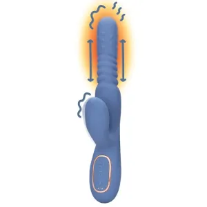 Vibrator dublu LOVELINE BY SHOTS Warming Rotating Beads and Thrusting Rabbit. cu funcție de încălzire și penetrare. culoare albastru