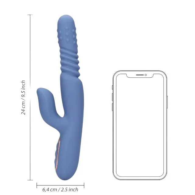 Vibrator dublu LOVELINE BY SHOTS Warming Rotating Beads and Thrusting Rabbit. cu funcție de încălzire și penetrare. culoare albastru