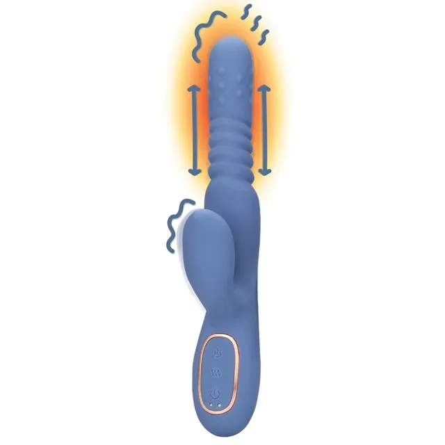 Vibrator dublu LOVELINE BY SHOTS Warming Rotating Beads and Thrusting Rabbit. cu funcție de încălzire și penetrare. culoare albastru