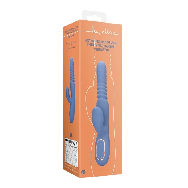 Vibrator dublu LOVELINE BY SHOTS Warming Rotating Beads and Thrusting Rabbit. cu funcție de încălzire și penetrare. culoare albastru