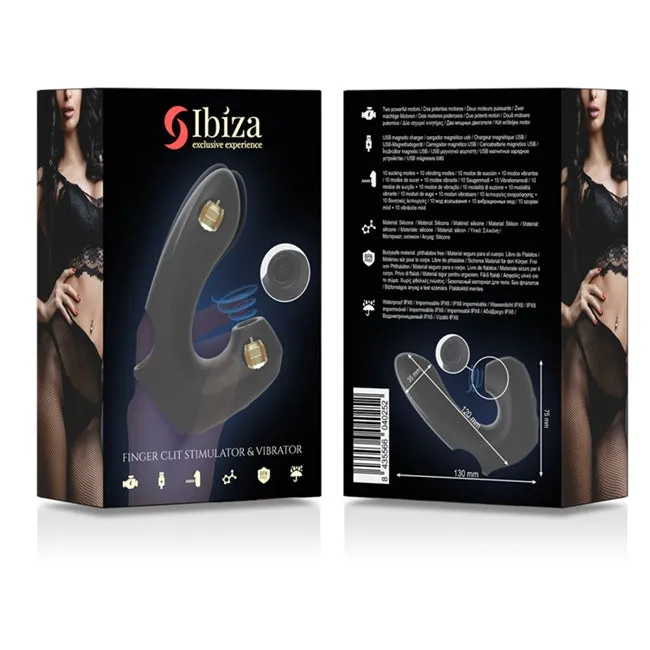 Vibrator IBIZA Thimble Finger Clit Stimulator & Vibrator. cu stimulare dubla. 10 functii de aspirare clitoridiana. 10 functii de vibratie. negru