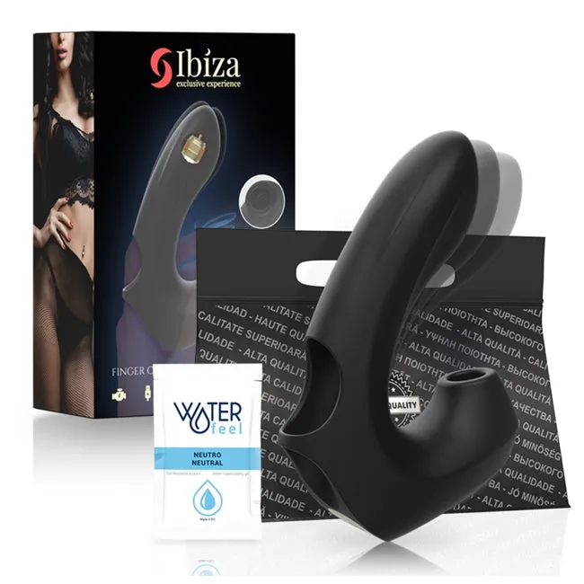 Vibrator IBIZA Thimble Finger Clit Stimulator & Vibrator. cu stimulare dubla. 10 functii de aspirare clitoridiana. 10 functii de vibratie. negru