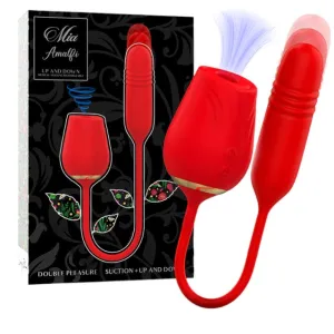 Vibrator MIA Double Pleasure Suction  Up and Down. in forma de trandafir. cu functii de aspirare clitoridiana si miscari sus-jos