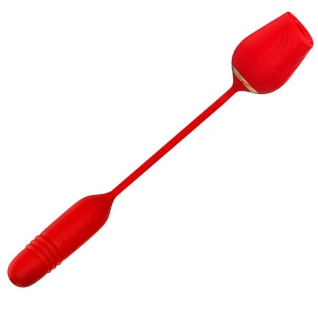 Vibrator MIA Double Pleasure Suction  Up and Down. in forma de trandafir. cu functii de aspirare clitoridiana si miscari sus-jos