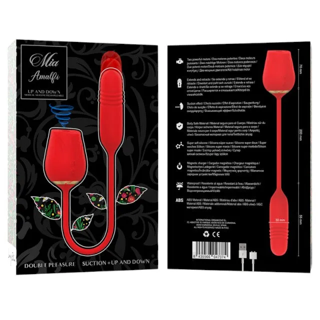 Vibrator MIA Double Pleasure Suction  Up and Down. in forma de trandafir. cu functii de aspirare clitoridiana si miscari sus-jos