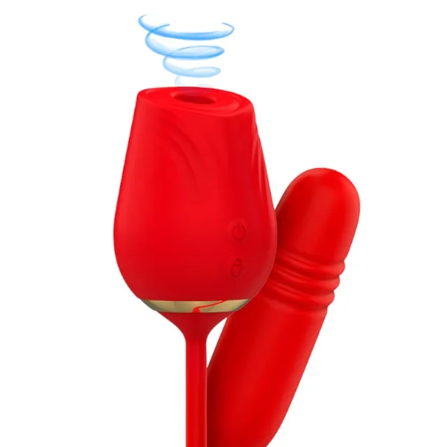 Vibrator MIA Double Pleasure Suction  Up and Down. in forma de trandafir. cu functii de aspirare clitoridiana si miscari sus-jos