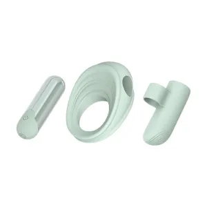 Vibrator multifuncțional DREAMTOYS Glam 3-In-1 Play Kit. purtare pe deget sau ca inel de penis. 7 funcții de vibrație. 3 viteze. verde