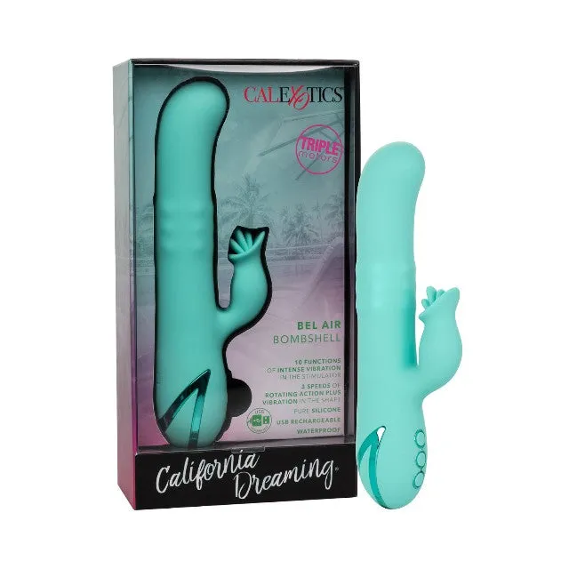Vibrator rabbit CALEXOTICS Bel Air Bombshell. pentru stimularea clitorisului și punctului G. 3 funcții de rotație. 10 funcții de vibrație. verde turcoaz
