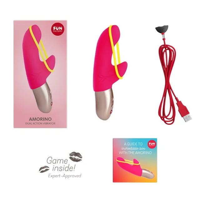 Vibrator rabbit FUN FACTORY Amorino. 12 funcții de vibrație. rezistent la apă. lungime 17 cm. culoare roz cu galben