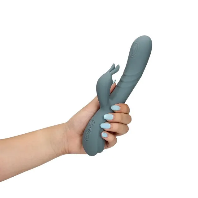 Vibrator rabbit LOVELINE Fingering Motion Rabbit Vibrator. cu funcție de mișcare internă. 20 funcții de vibrație. gri
