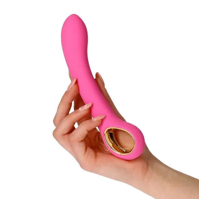 Vibrator TOYZ4LOVERS Handy Line Grip. pentru stimularea punctului G. 10 funcții de vibrație. 18.8 cm. roz cu auriu