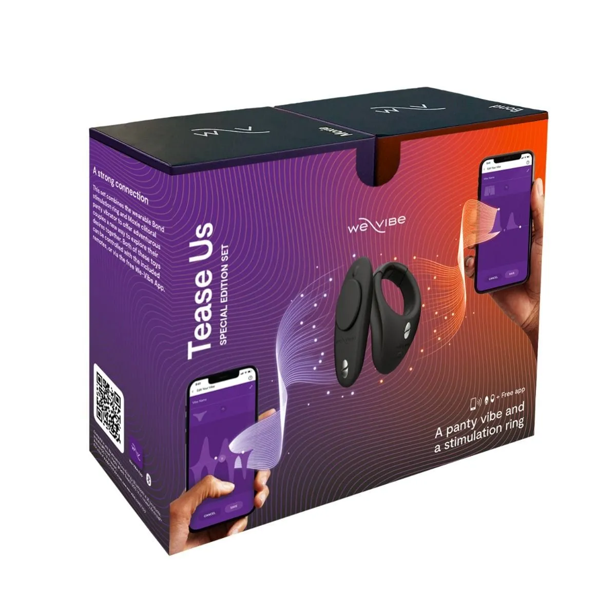 WE VIBE - Tease us Set App-Controlled Bond Cock Ring and Moxie  Panty Vibrator Couples Set (Black)
